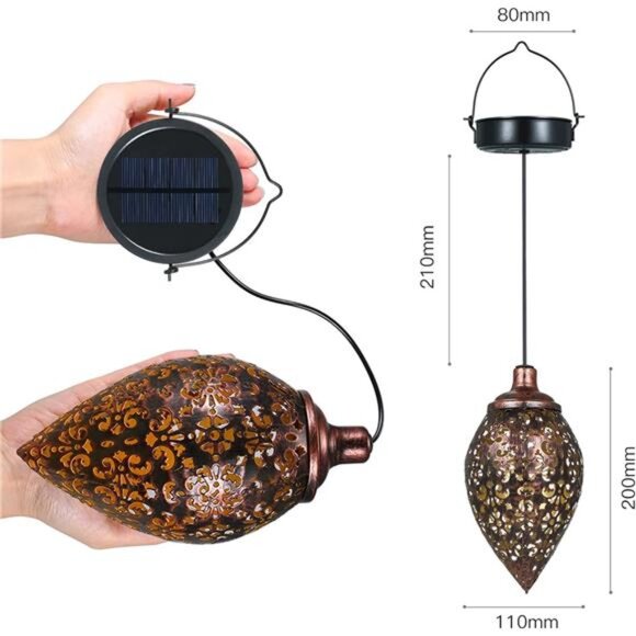 Hanging Solar Lights Solar Lantern LED Garden Lights Metal Lamp Waterproof - Picture 6 of 7